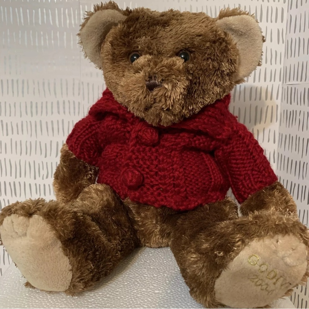 2004 Godiva Chocolate Brown Teddy Bear Red Sweater Bando Plush Stuffed Animal
